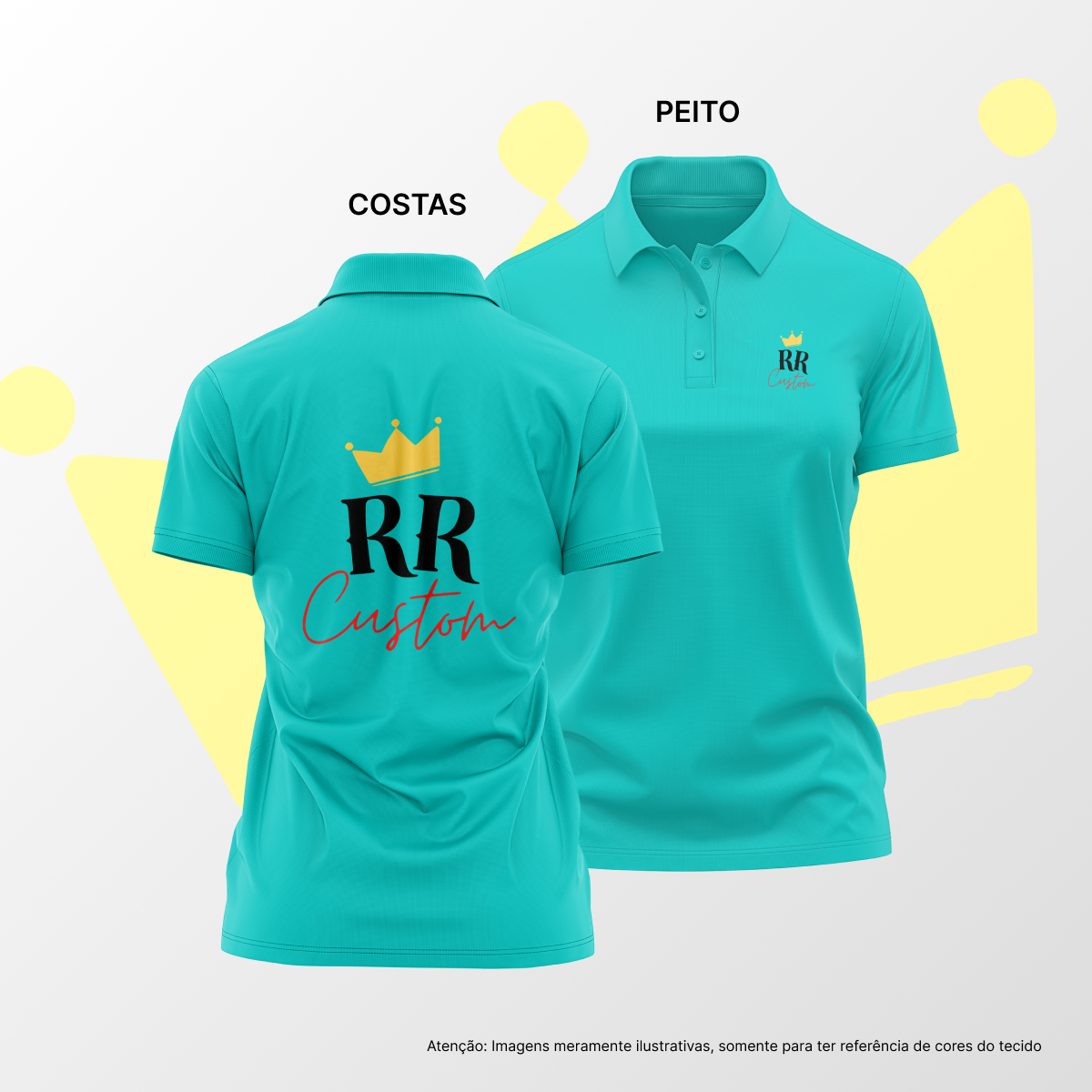 Camisa Polo Feminina Peito e Costas Azul Turquesa