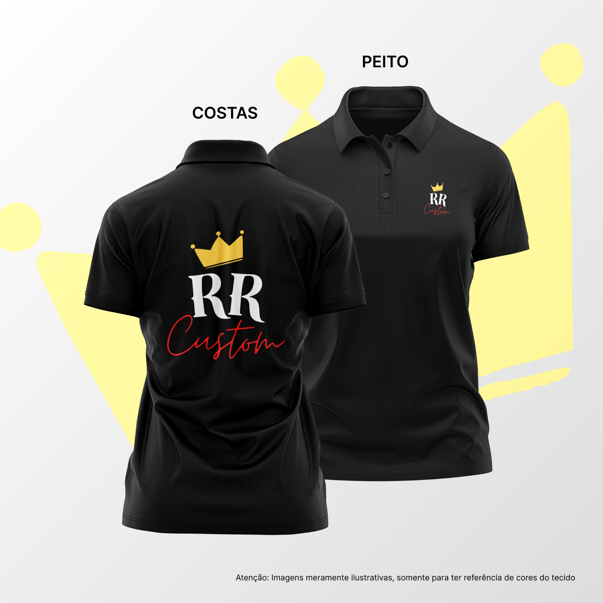 Camisa Polo Feminina Peito e Costas Preto