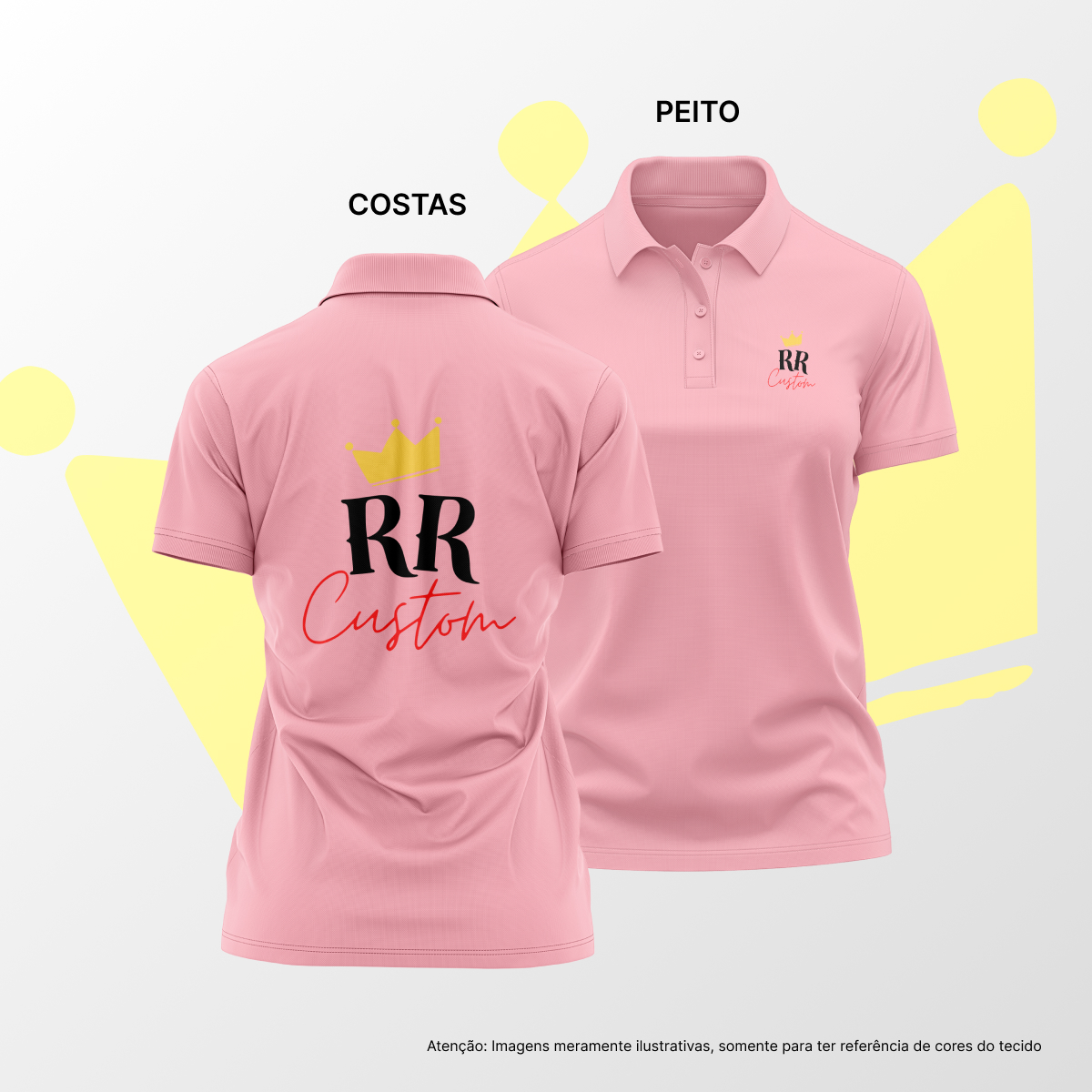 Camisa Polo Feminina Peito e Costas Rosa Claro