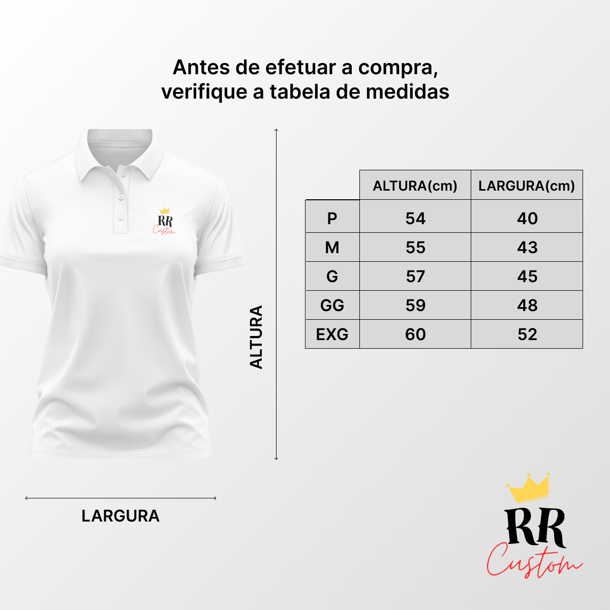 Tabela de tamanhos polo feminina